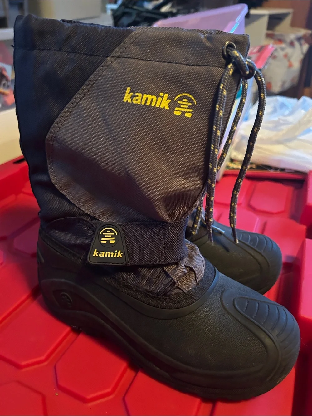 Kamik Kids Black Winter Boots with Yellow Logo